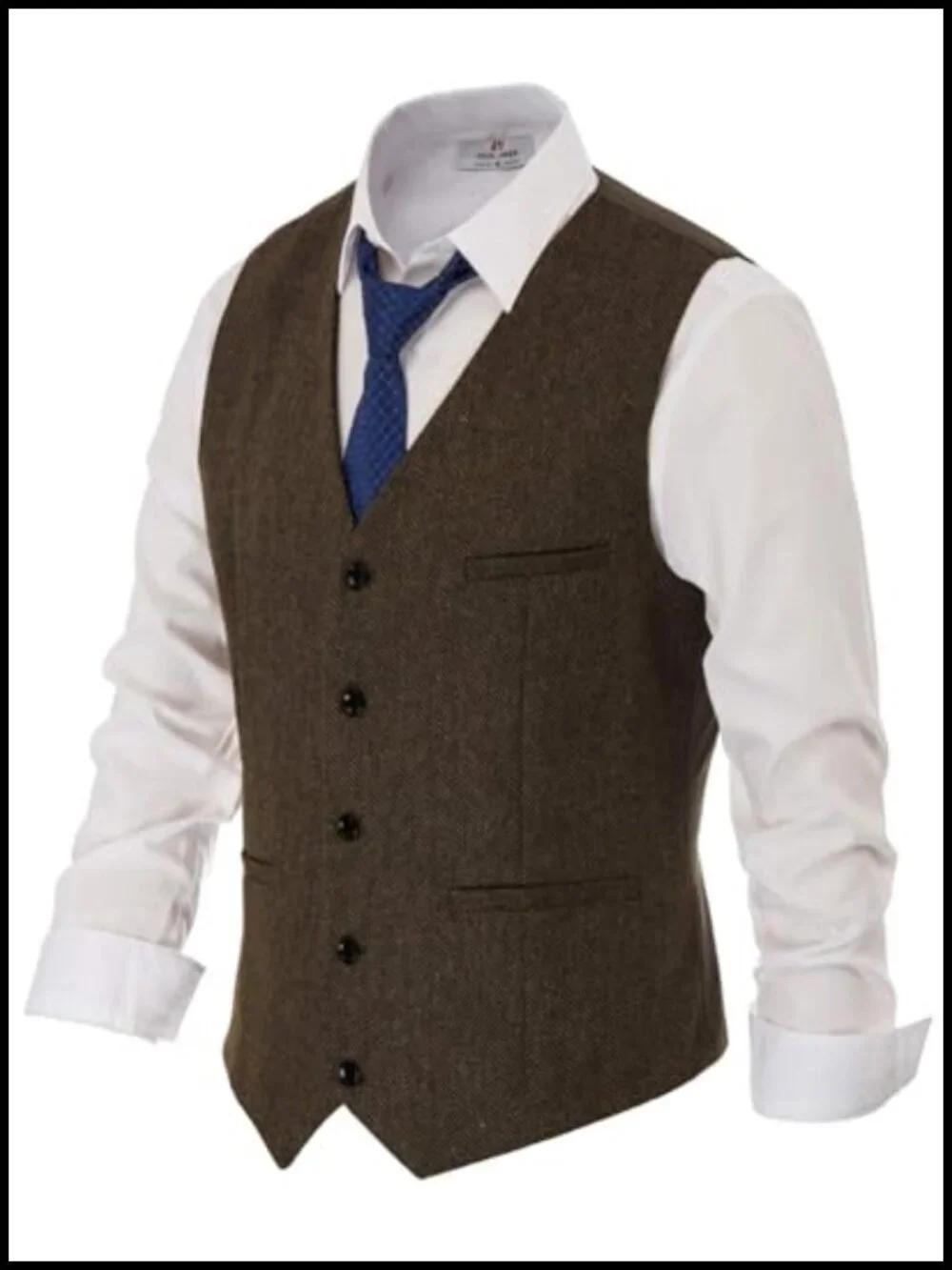Men's Herringbone Tweed Suit Vest Wool Blend Casual Waistcoat